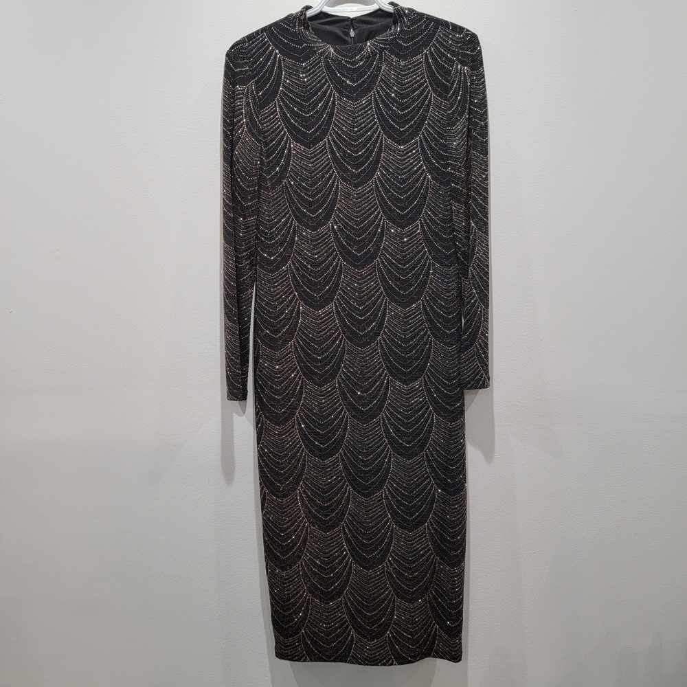 Nine West Metallic Patterned Long Sleeve Dress